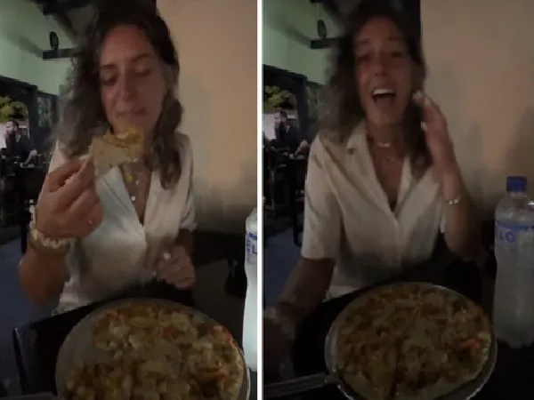 Italiana probó la pizza hawaiana y así le fue.