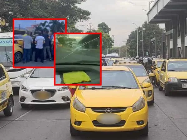 Un detenido por pinchar llantas y un panorámico de un taxi roto por "no sumarse al paro" de taxistas en Cali