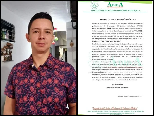 «Rechazo total»: Profesor asesinado en colegio del municipio de Yolombó, Antioquia