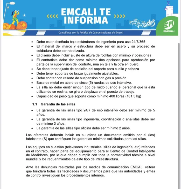 EMCALI contrato televisores