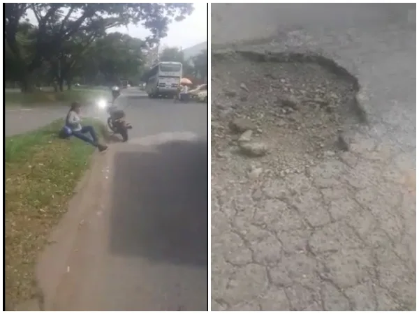 "No les importa si la gente se mata", otro accidente por hueco en la Simón Bolívar, "terminó aporreada", denuncian