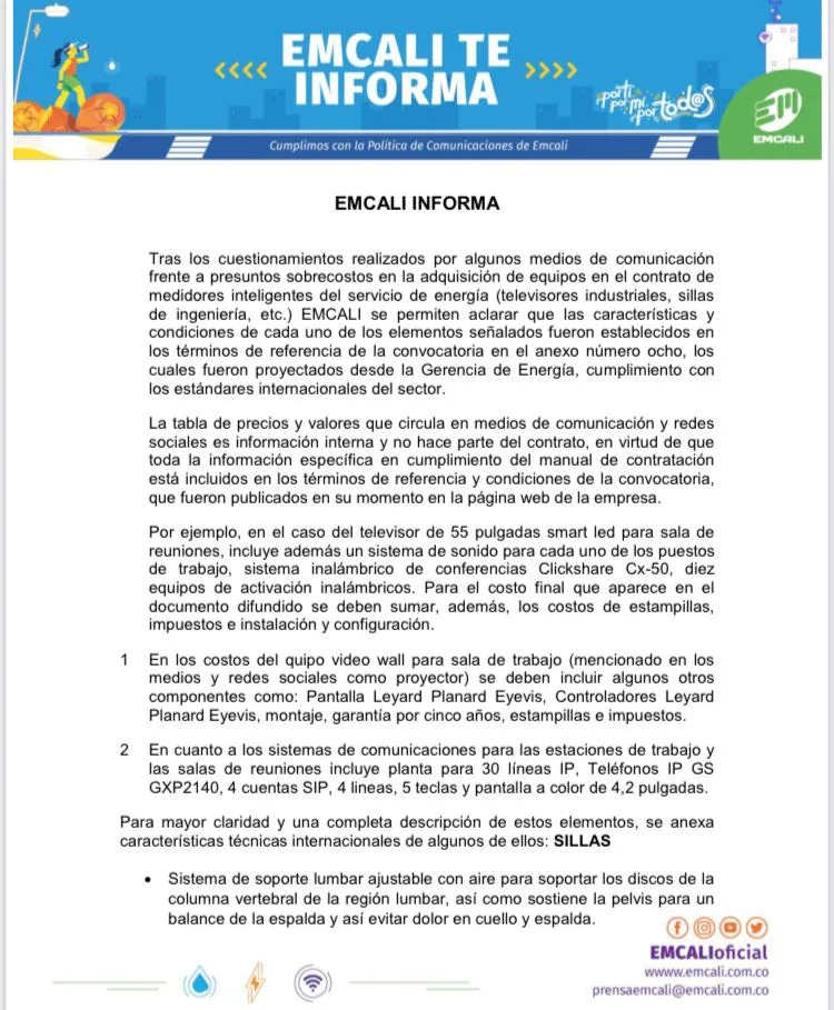 EMCALI contrato televisores