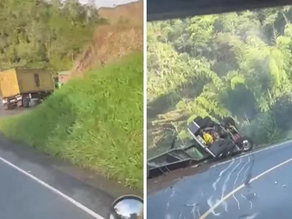 Conductor de tractocamión se volcó en la vía.
