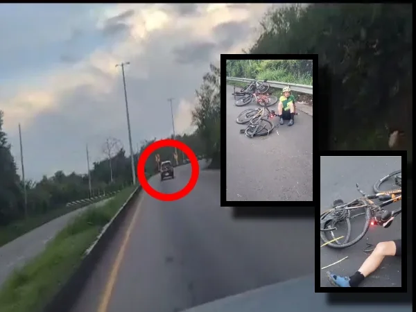 Conductor "se emput%&" con ciclistas y les tiró el carro, "de no ser por el casco lo mata"