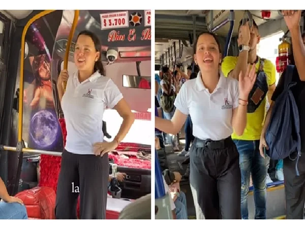 Joven universitaria que predica en los buses en Barranquilla.