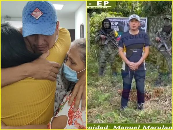 Sentado y atrás un ‘escolta’ de las disidencias, así entregaron al patrullero Vargas a la Cruz Roja en Buenaventura