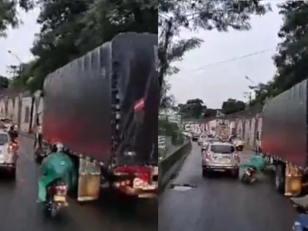 Trágico accidente en Medellín: Motociclista pierde el equilibrio al intentar adelantar un camión