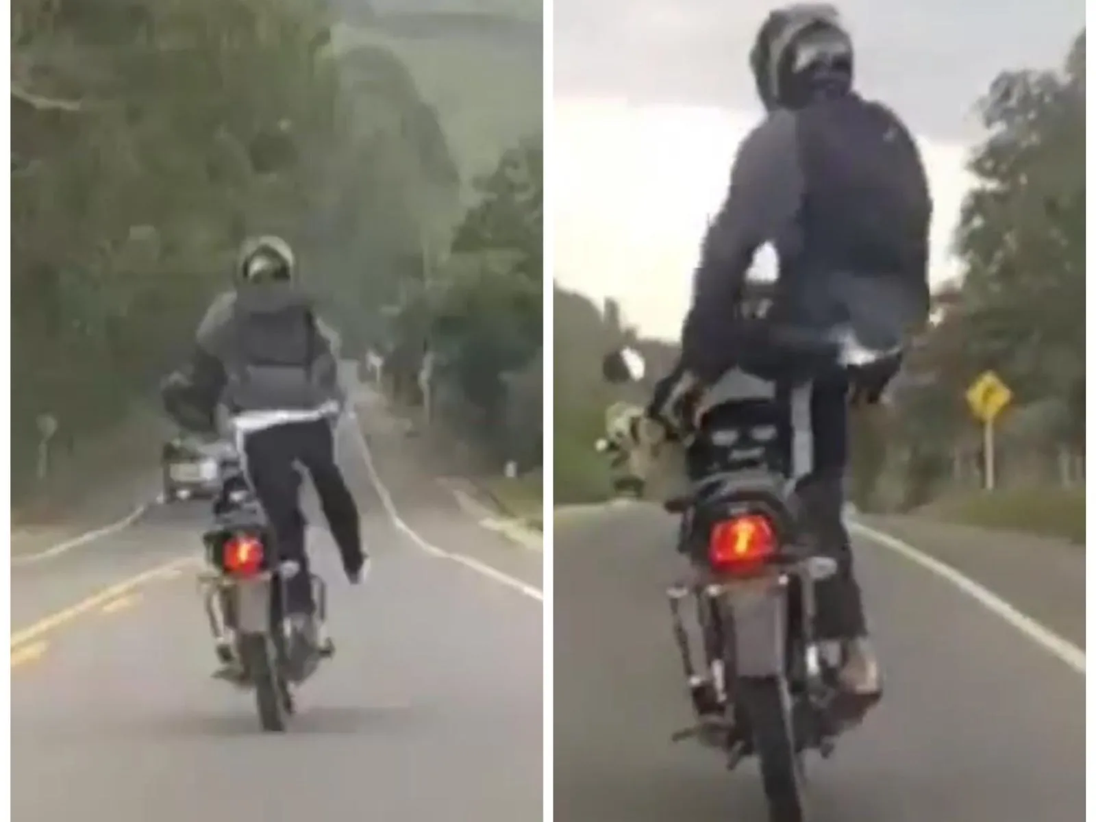 Haciendo piruetas y 'caballitos': El "loco que grabaron entre Popayán y Timbío", plena vía en doble sentido