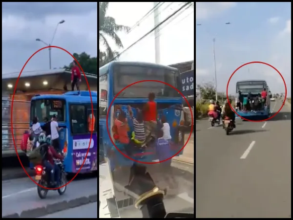 MIO colgados de buses - niño