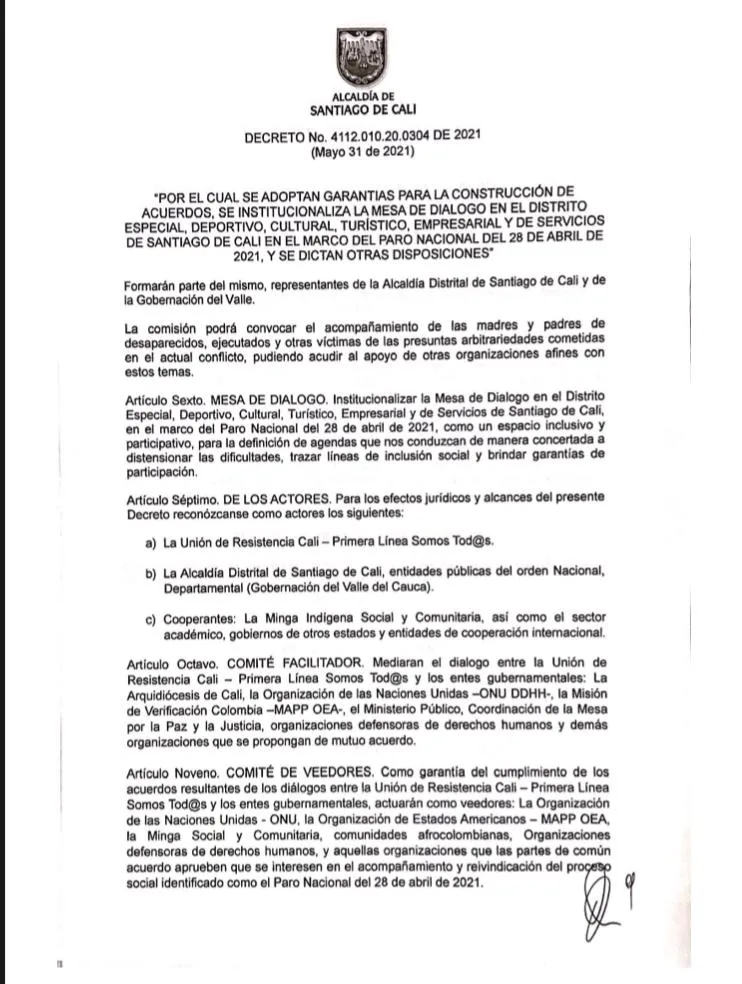 Resistencia en Cali diálogo