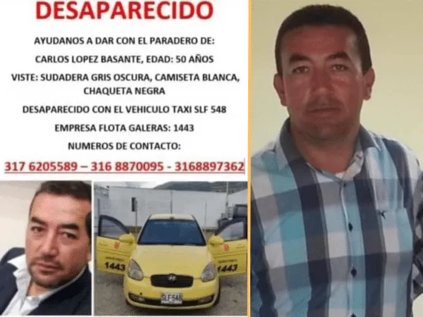 La familia del taxista Carlos Lopez Basante lo busca, fue visto por última vez en el sector de Chapal en Pasto.