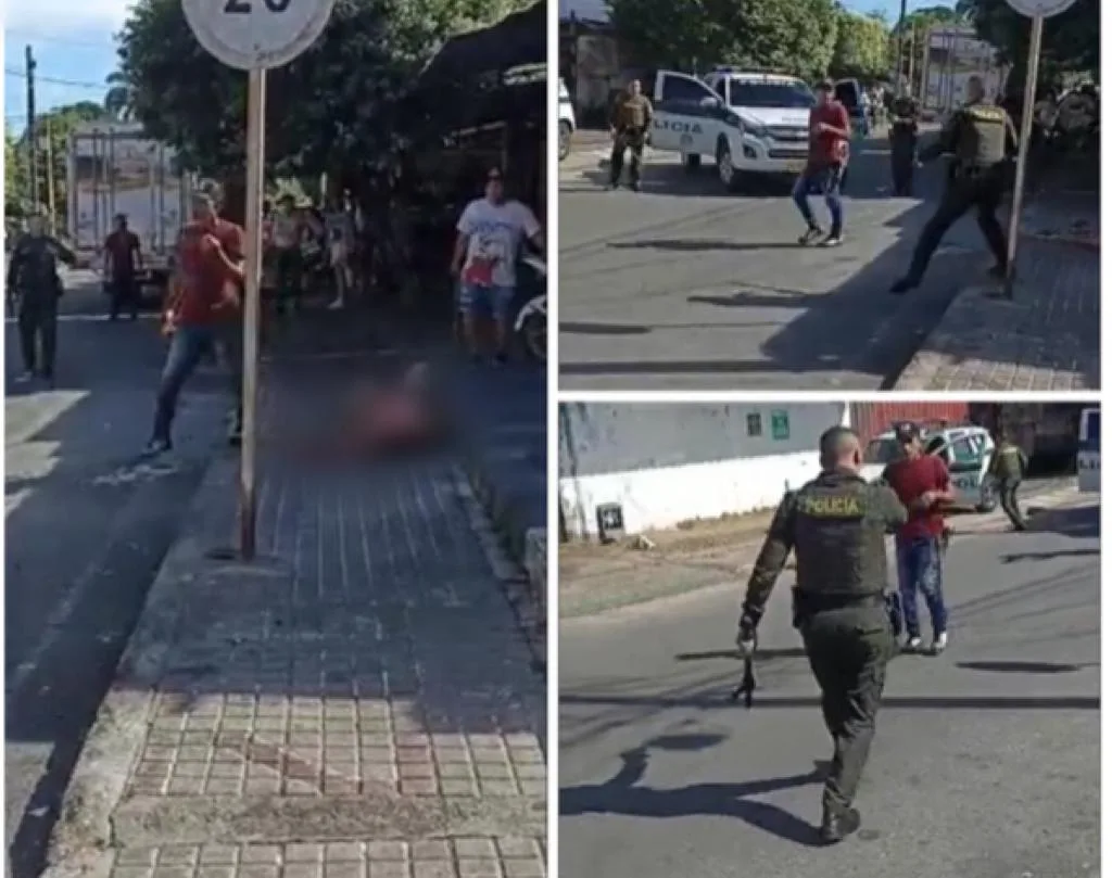 La gente intentó salvar a la mujer y la policía disparó al agresor cuando el hombre casi mata a un uniformado