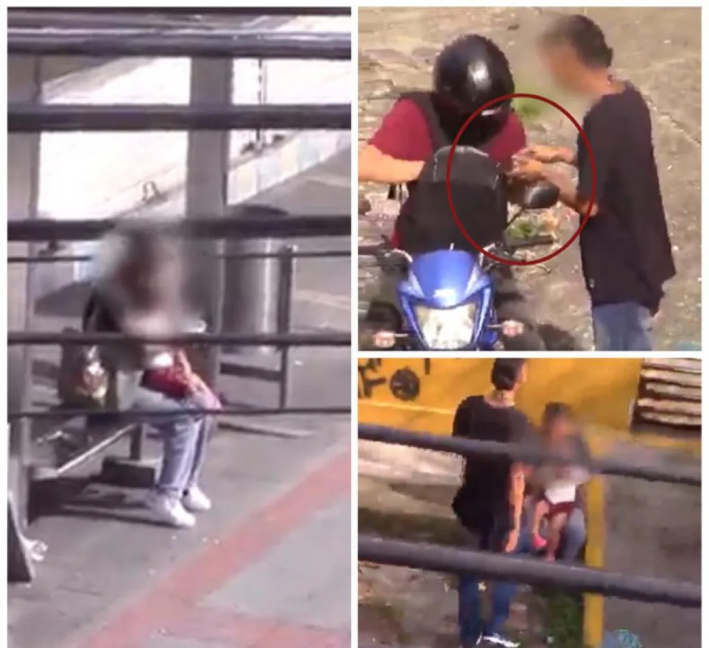 pareja con una bebé pidiendo limosna