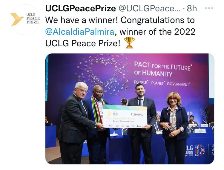 Alcaldía de Palmira premio Corea del Sur