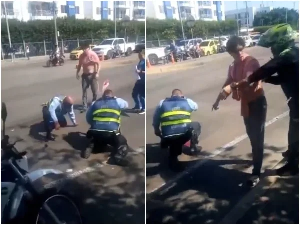 «Quedó sin camisa»: Fuerte agarrón entre ciudadano y agente de tránsito en Cartagena