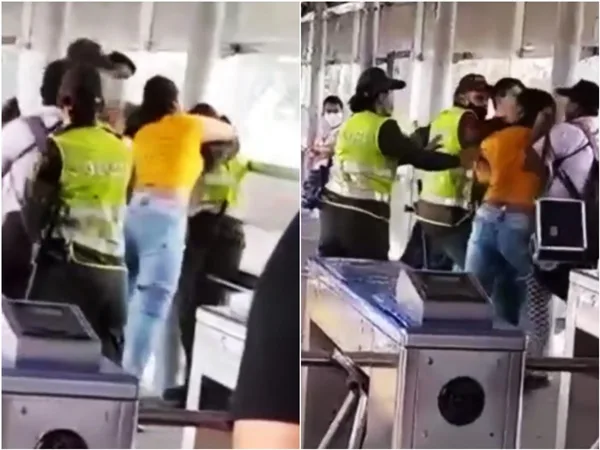 Intolerancia en Cali: en estación del MÍO vendedora informal le propinó fuertes golpes a una Policía