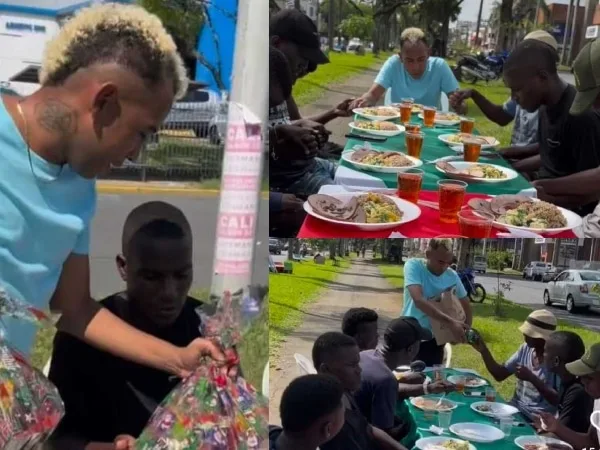 "El Negro Esta Claro" sorprende a  sus “panitas” de el semáforo de la 66 con una cena de navidad especial