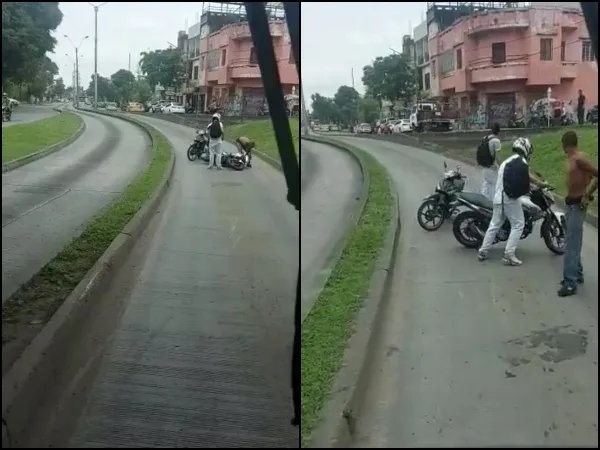 Dos motorizados se metieron por el carril del MIO y entre ellos se chocaron, cerca a la estación Santa Librada