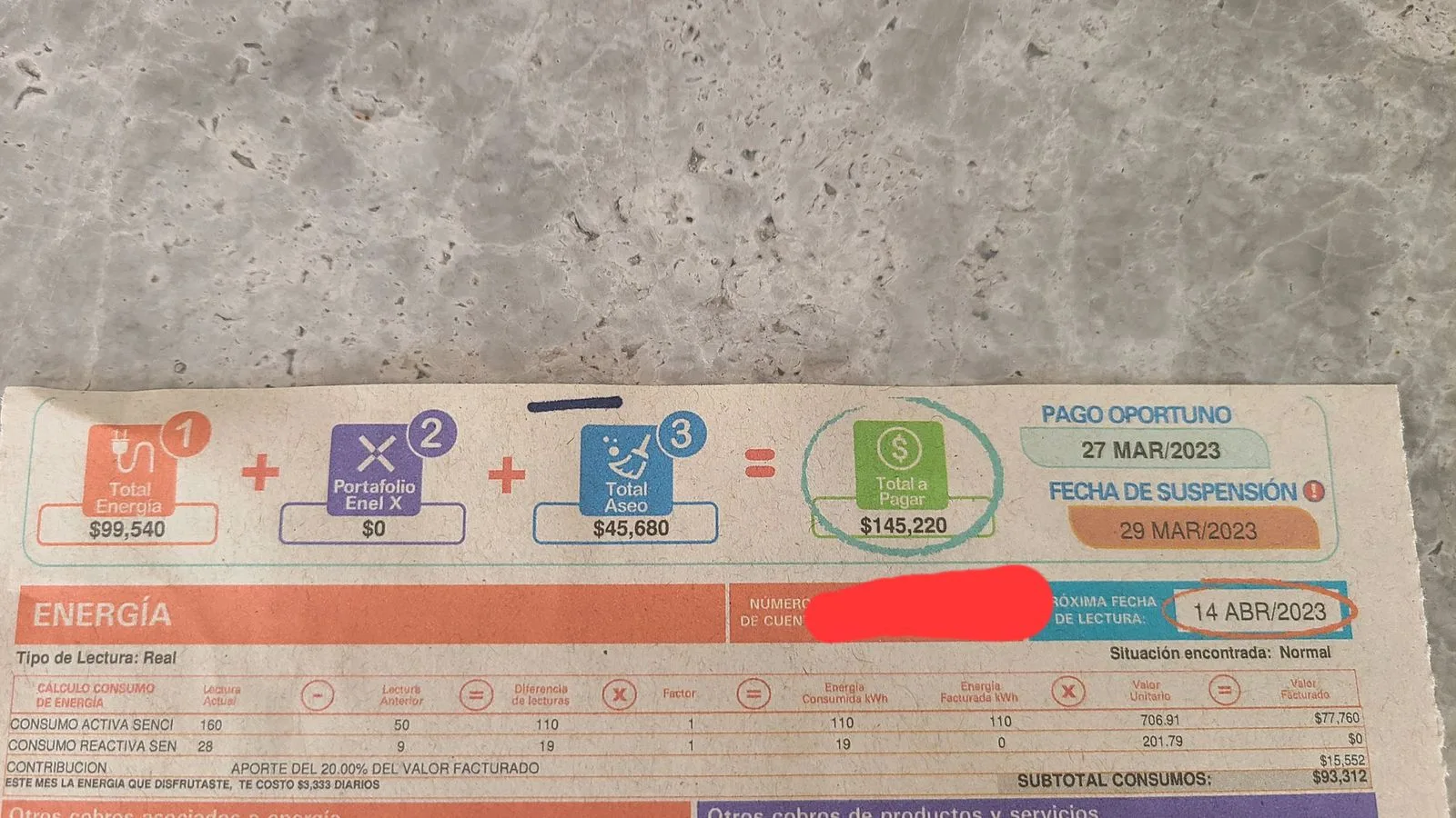 factura Enel Bogotá energía