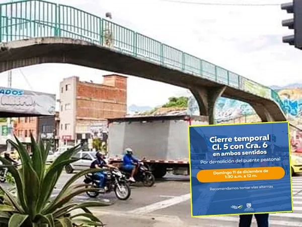 Finalmente se inició con la demolición del puente peatonal de la Calle 5 en Cali, vías se cerrarán hasta el mediodía