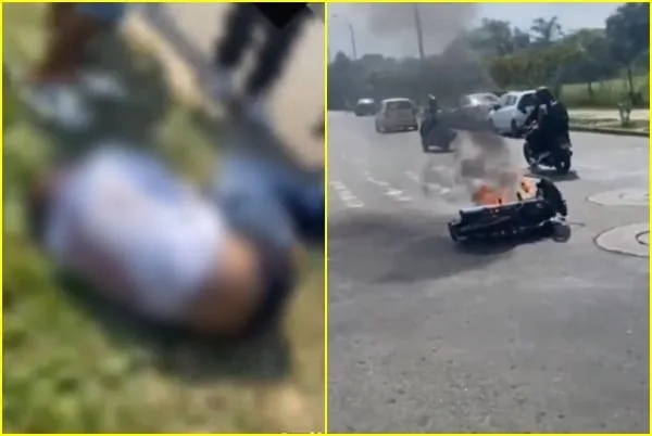 Presuntos ladrones  fueron acorralados por la comunidad, les propinaron fuertes golpes y les quemaron la moto