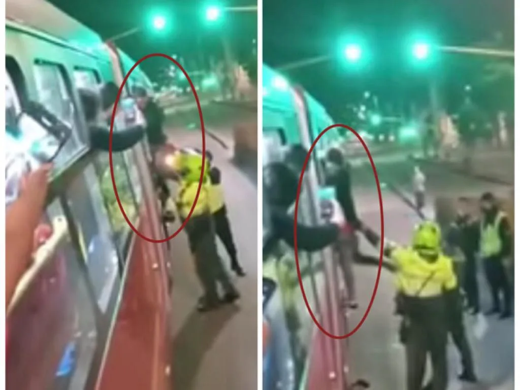 ladrón colgado de una buseta en Bogotá