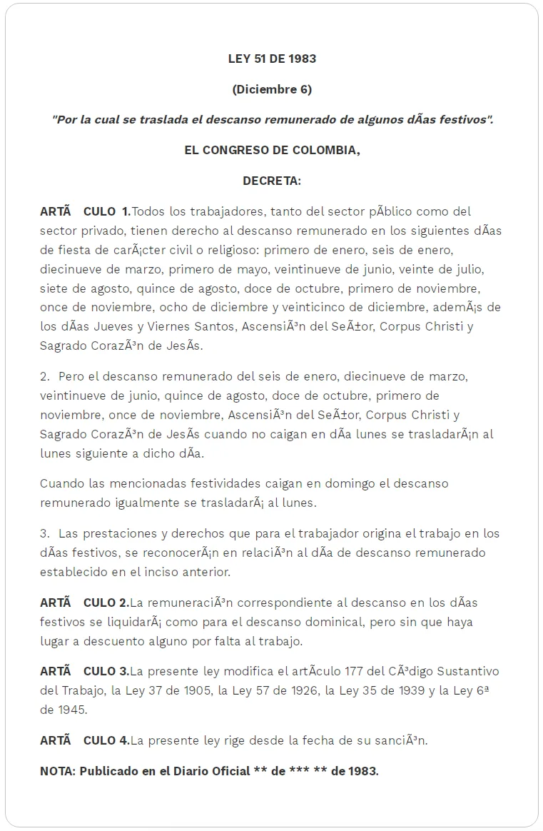 festivos en Colombia