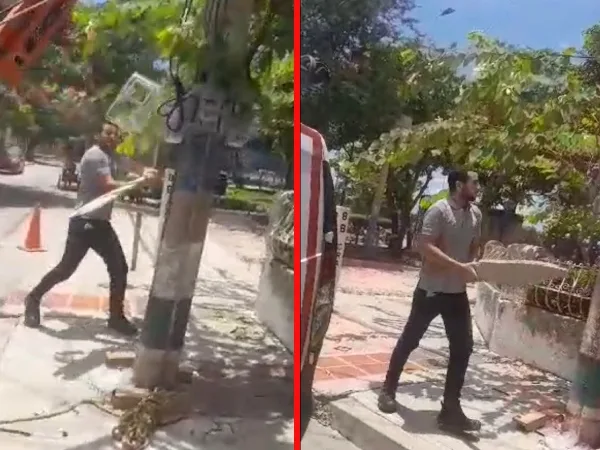 Porque "Electricaribe es un abusivo", vecinos agarraron a palo un poste en Barranquilla