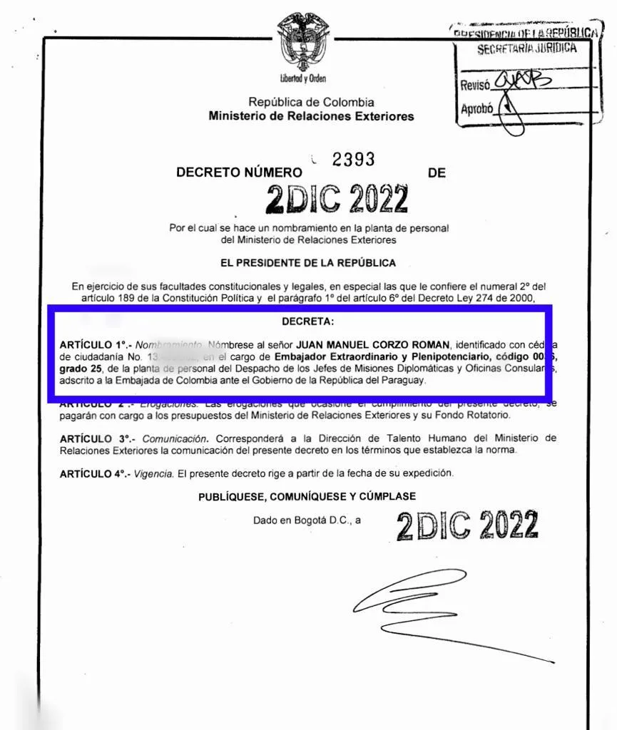nombramientos del gobierno Petro Juan Manuel Corzo