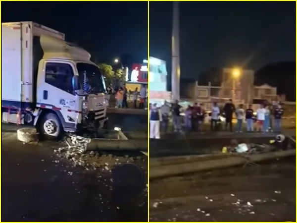 Tragedia en Cali: Furgón chocó contra un poste y este le cayó a un motociclista domiciliario