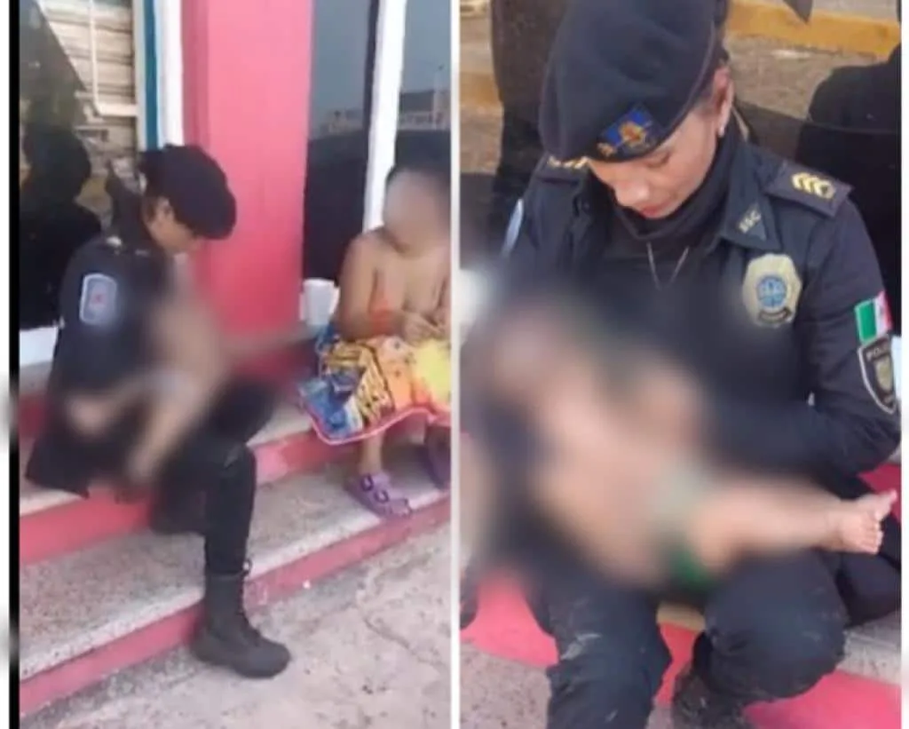 Mujer policía amamantó a un bebé damnificado por el huracán, en Acapulco
