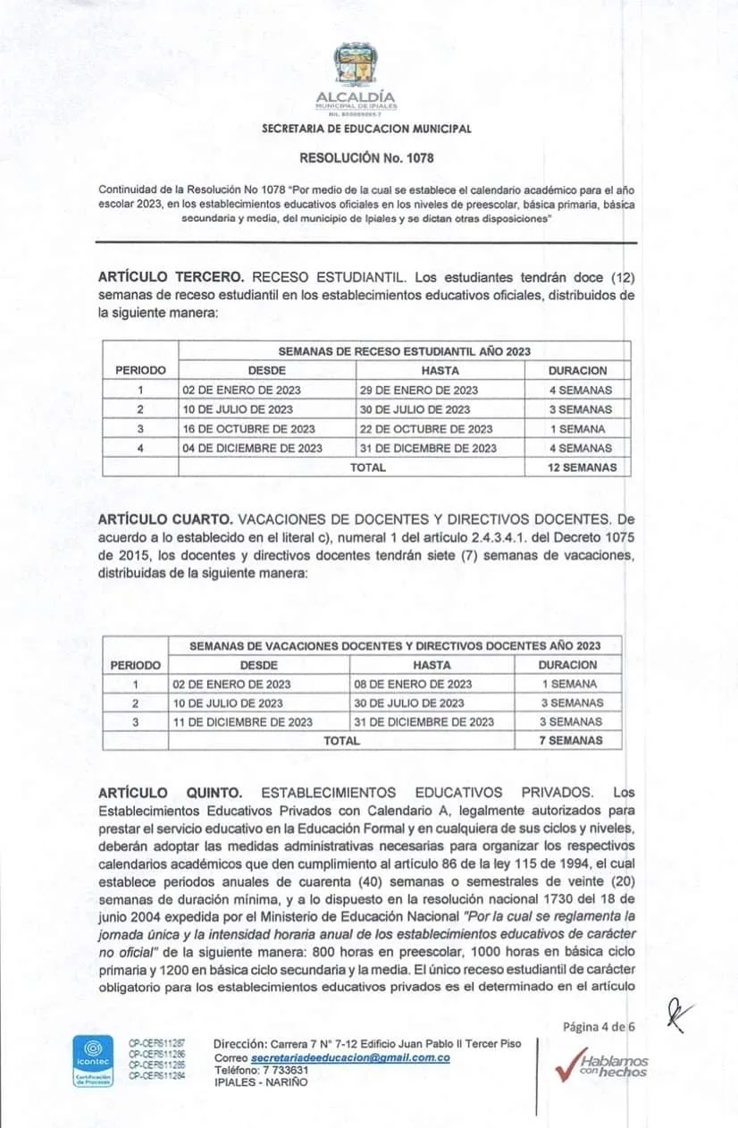 Calendario académico 2023