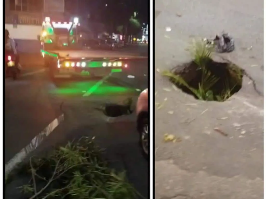 "El huequísimo", un carro cayó y terminó averiado, en plena Roosevelt en Cali