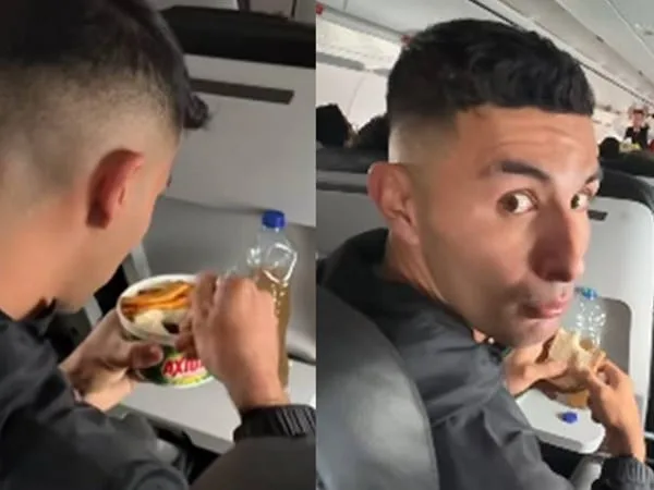 Hombre almorzando con un tarro de axion.