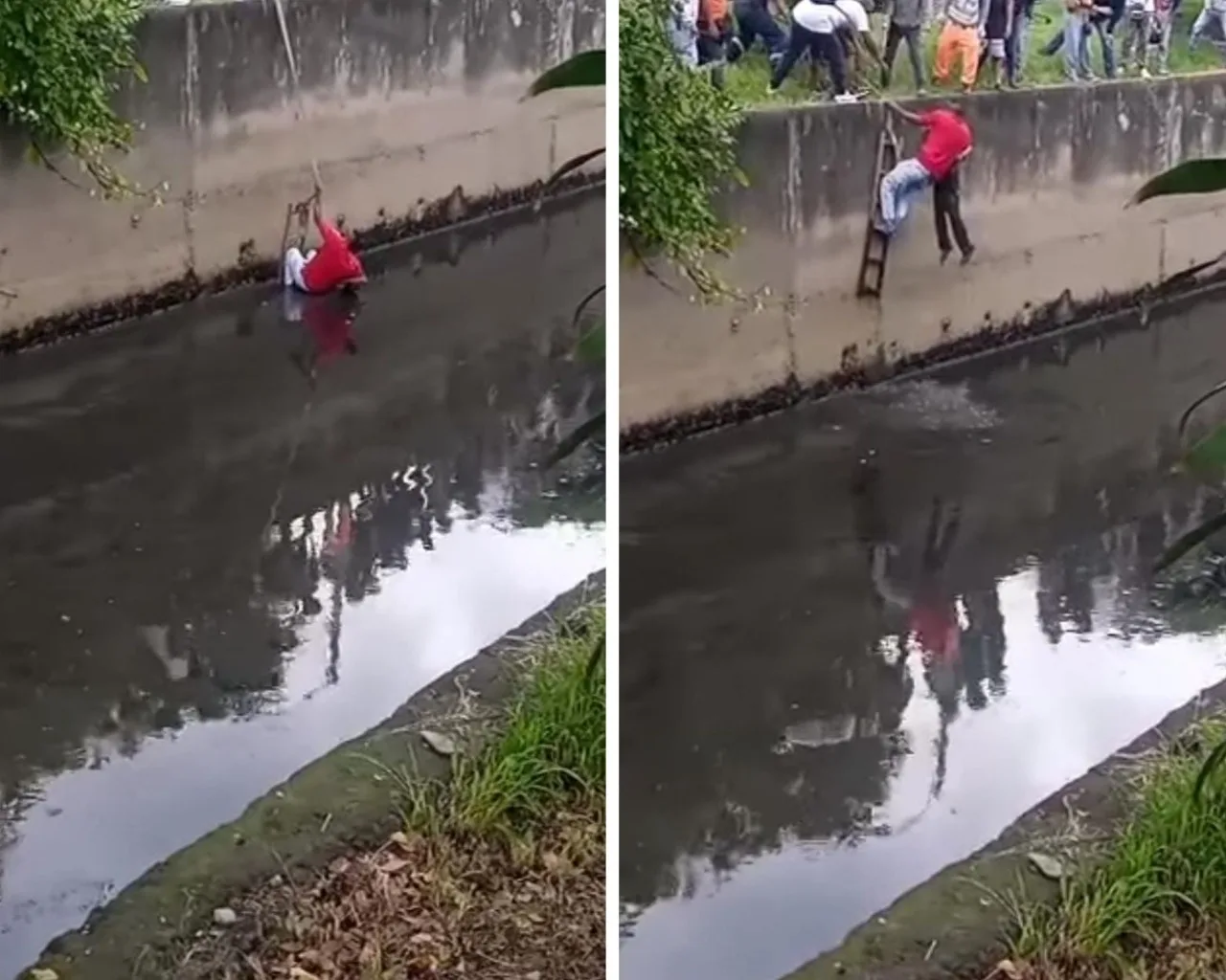 habitante de calle en canal de aguas Cali