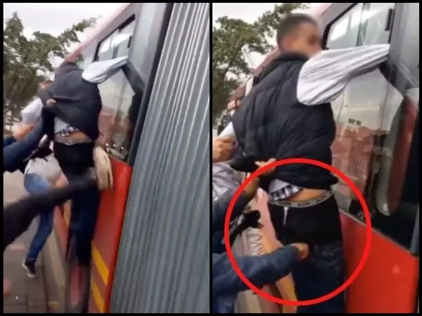 Ladrón robado en Bogotá: fue por "lana, salió trasquilado", quedó colgando en el Transmilenio y hasta lo golpearon