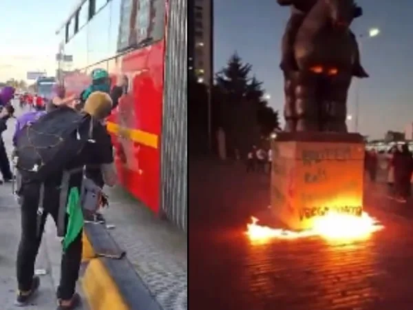 Incendian cine en el centro de Bogotá durante protestas contra la violencia hacia la mujer