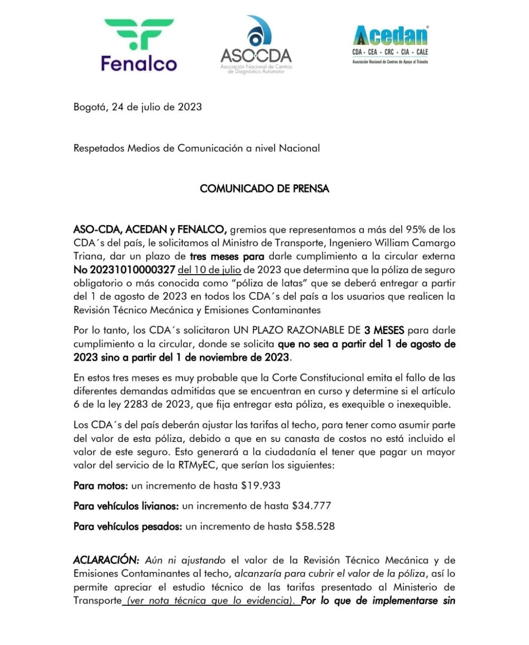 Desacuerdos entre los CDA y Gobierno: hoy comenzaría a regir póliza "de latas"