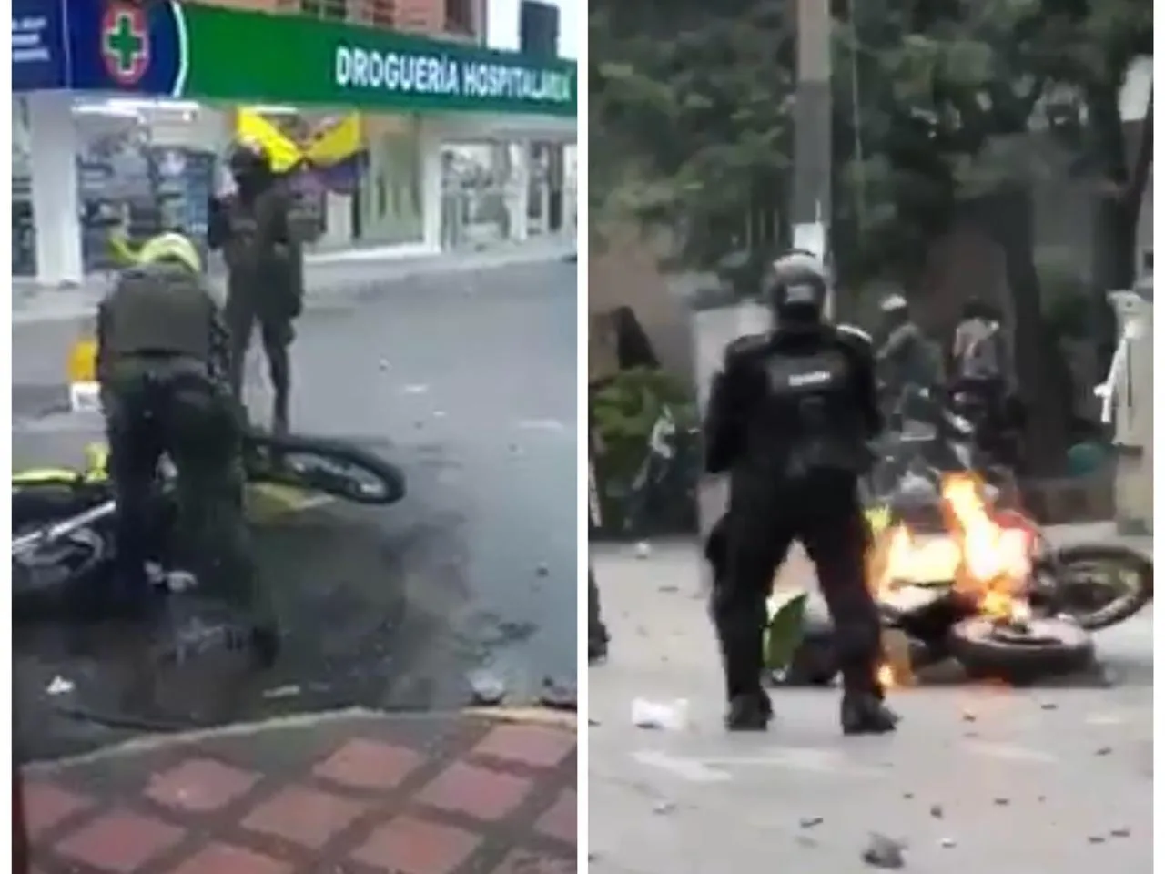 En Cartago una moto de la policía fue incendiada, vídeo ‘probaría’ cómo le prendieron fuego
