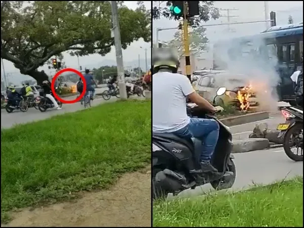Grabando y "poca solidaridad, nadie sacó un extintor": Vídeo de taxi incendiándose generó indignación en Cali