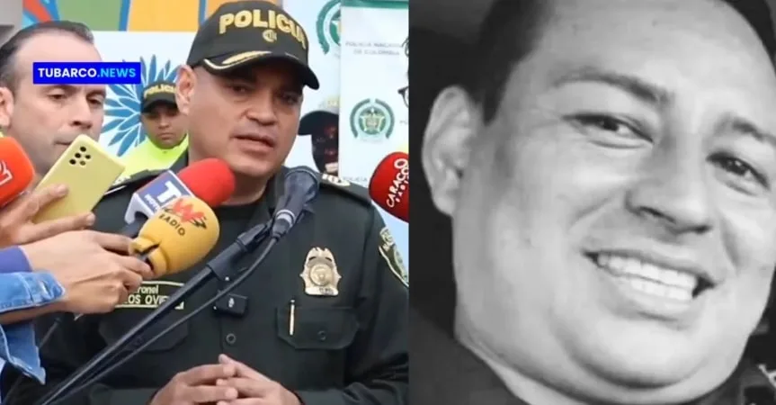 De izq. a der. Carlos Oviedo, comandante de la Policía de Cali. Fernando López, patrullero asesinado.
