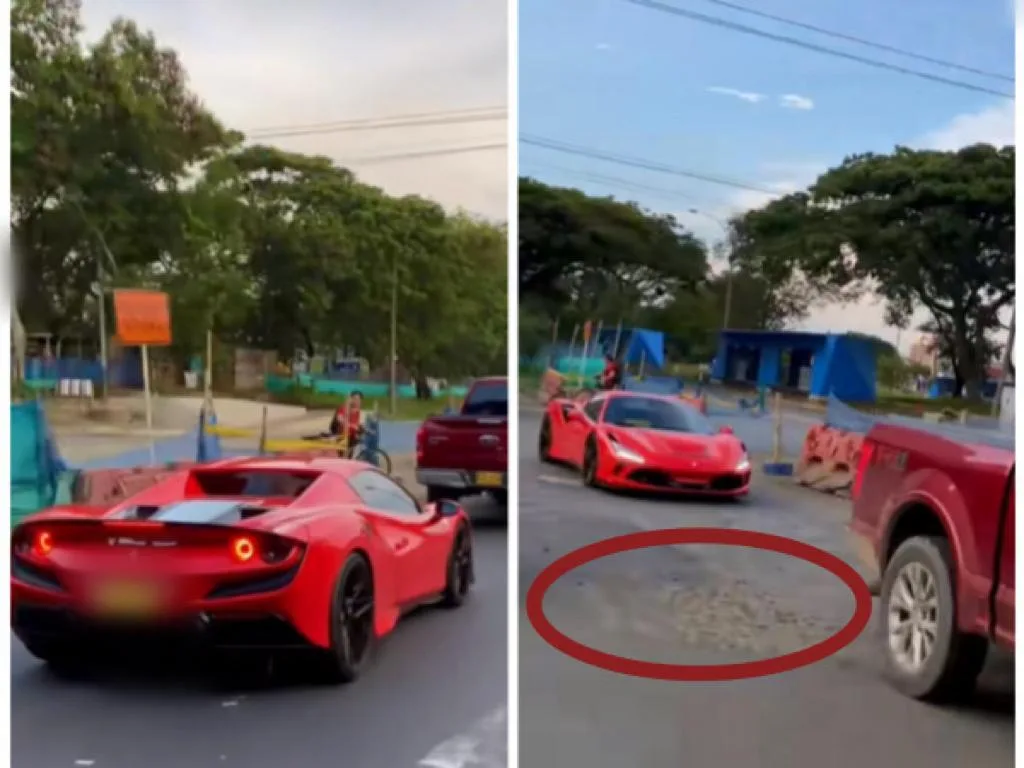 Llamó la atención el Ferrari entre los huecos de la Simón Bolívar en Cali