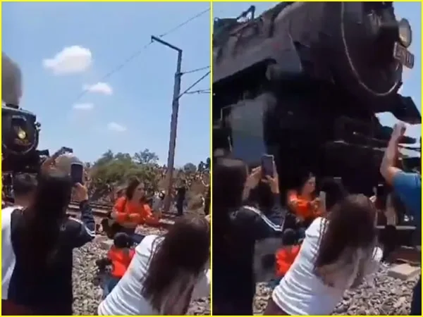 La mujer se ubicó al lado de la carrilera y, al ver que se acercaba la locomotora, se volteó y se dispuso a tomarse una selfie