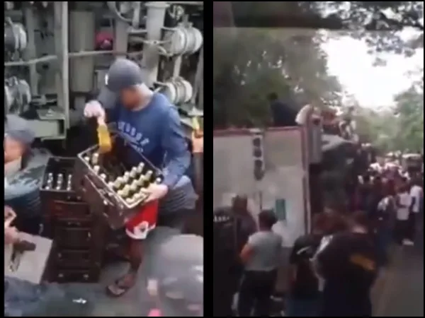 Se hicieron virales por vídeo del saqueo de camión lleno de cerveza accidentado en Cauca y ahora la policía los busca