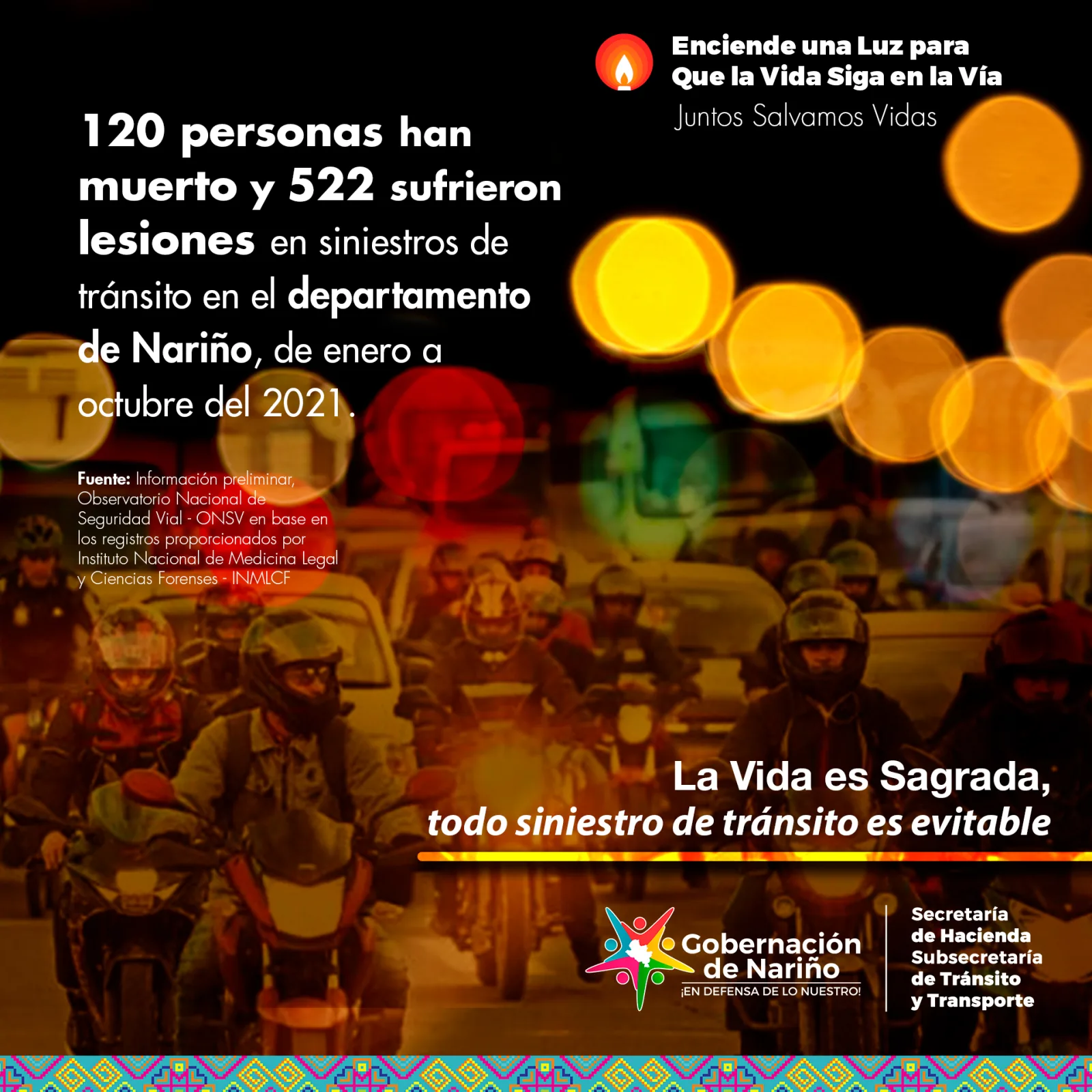 Más de 100 muertos y 500 heridos en Nariño por accidentes de tránsito 