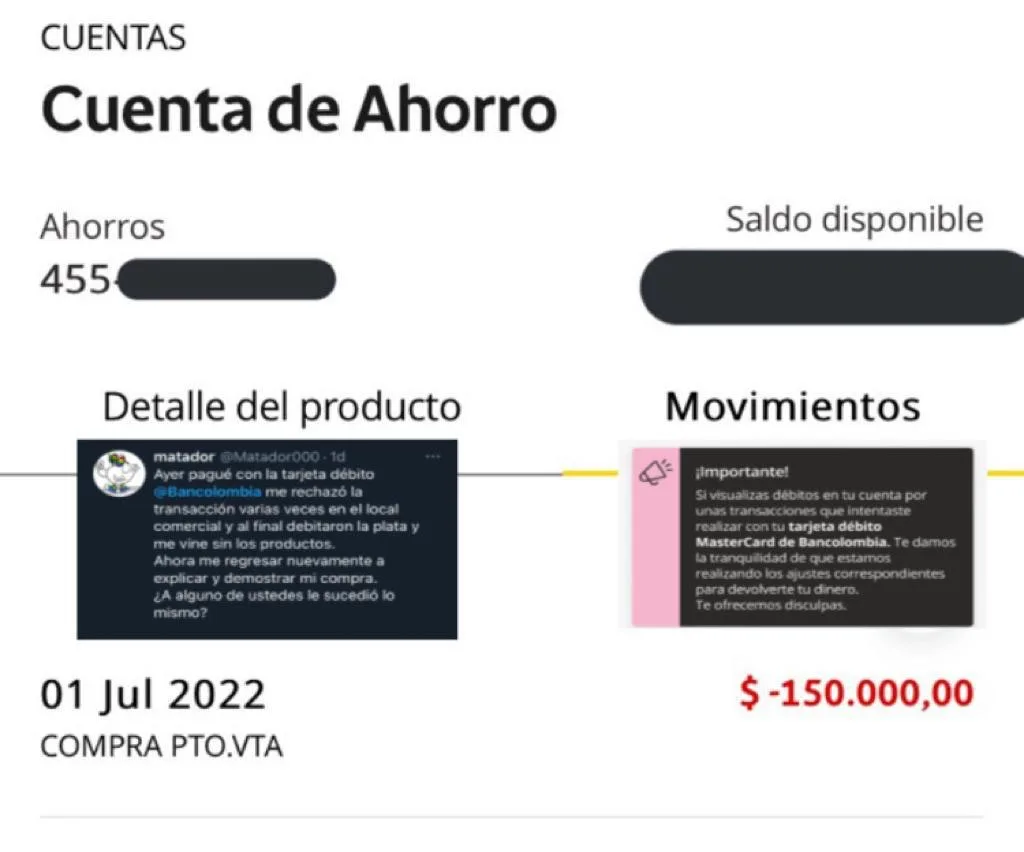 Bancolombia transacciones fallidas