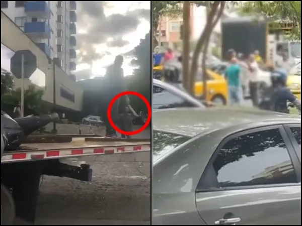 Un hombre con un machete en una grúa y dos conductores furiosos que casi terminan a golpes, intolerancia en Cali