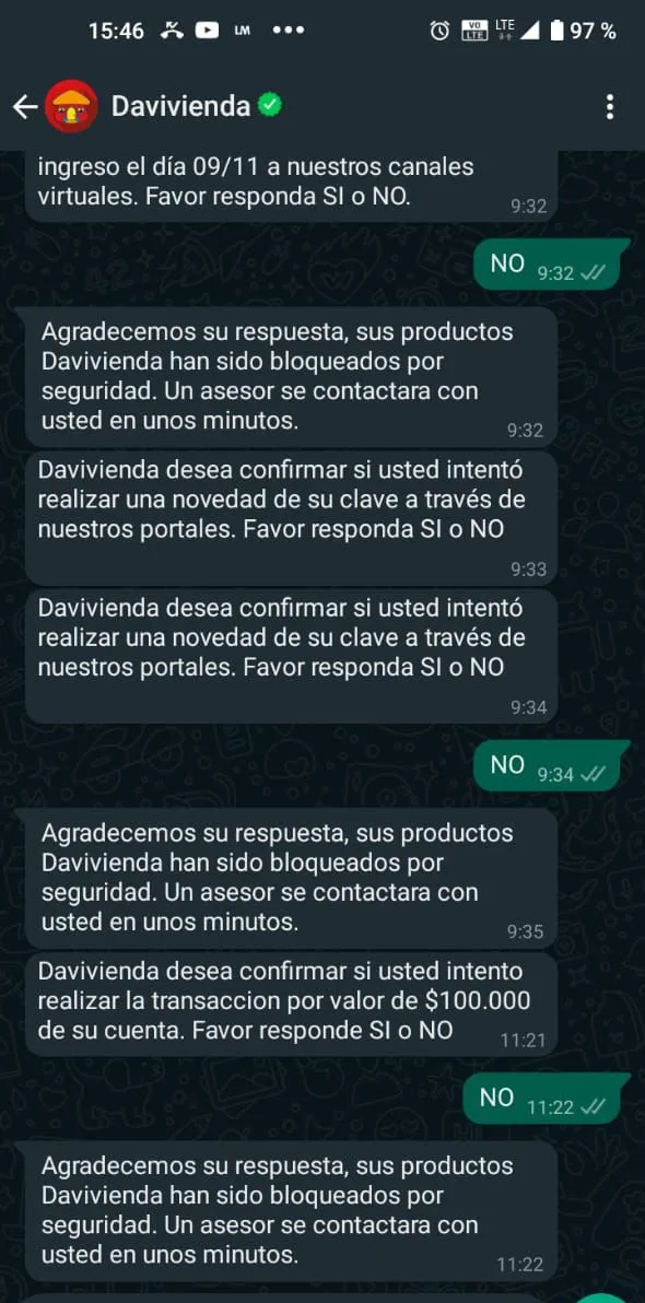 mensaje de WhatsApp engañoso estafa