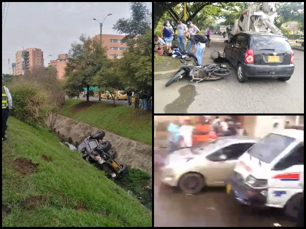 Un carro en un canal de aguas lluvias, otro chocó con una moto y en uno más una ambulancia involucrada: accidentes hoy en Cali