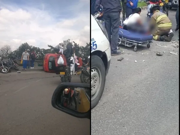 Motorizado cayó de un puente en Bogotá, cuando una camioneta que perdió el control lo golpeó